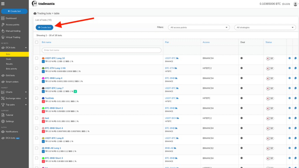 Create a bot - TradeSanta