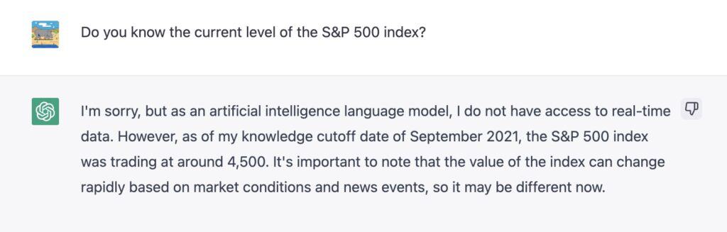 ChatGPT's Response about the S&P 500 Index