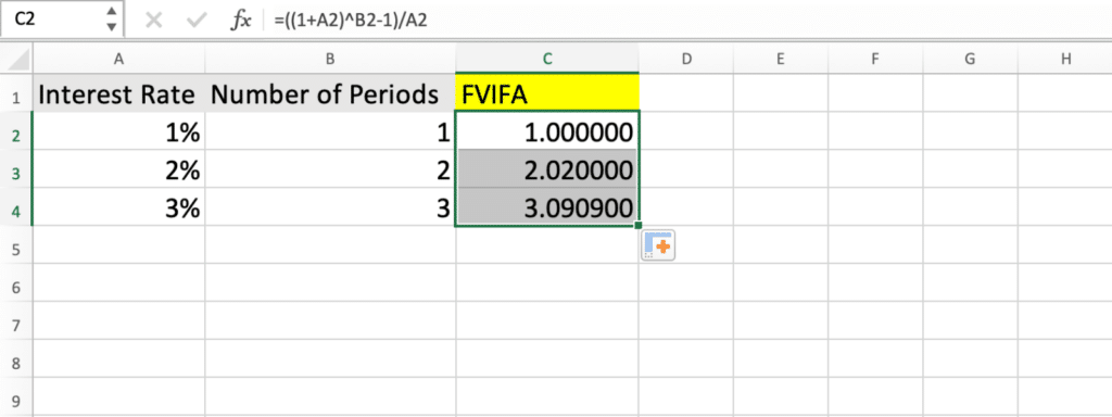 Calculating FVIFA in Excel - Step 2 - 2