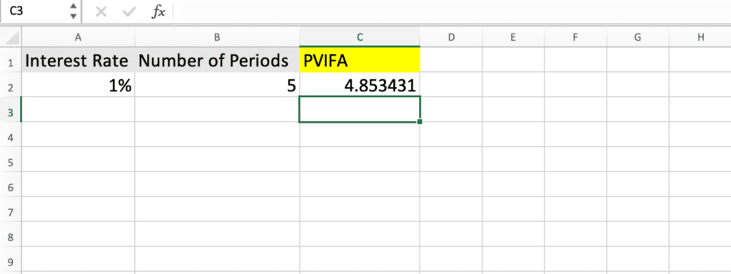 Calculating PVIFA in Excel - Step 2 - 2